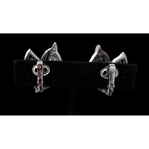 Trifari Necklace Bracelet Clip On Earrings Set Silver Tone Faux Rhinestones - Picture 10 of 11